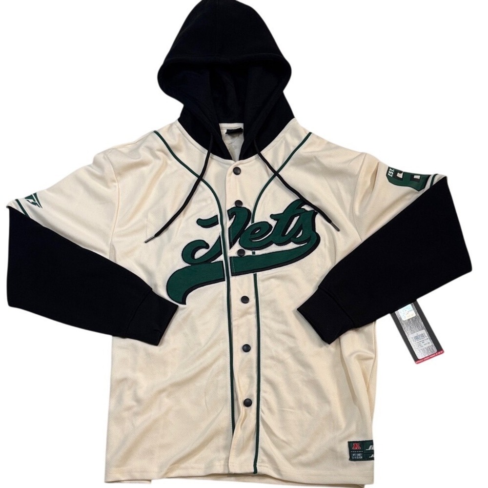 NWT Cream and Black Jets Baseball Shirt Hoodie
